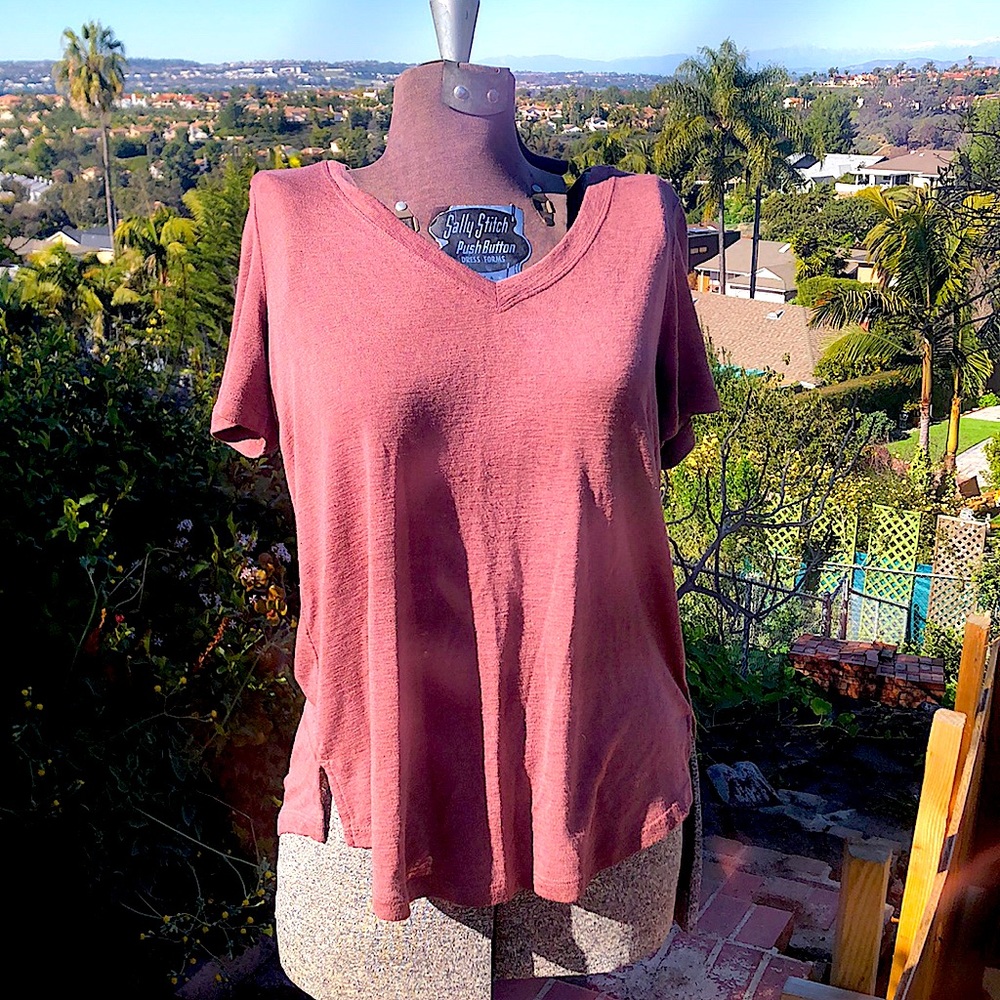 ๐ซGifted Athleta soft v neck t shirt in mauve dusty brown pink soft modal sz S - Picture 1 of 8